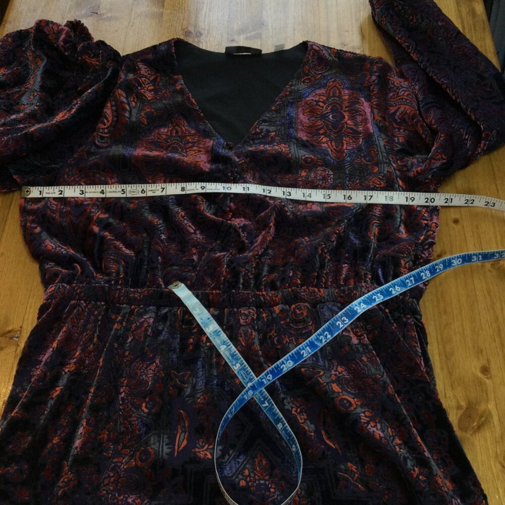 Dark Paisley Velvet Burnout Midi Dress Tahari PXL XL Petite Whimsigoth Grunge - Picture 11 of 12